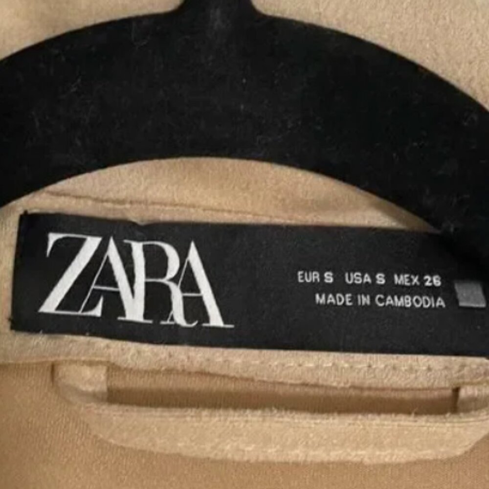 Women Zara Faux Suede Snap Front Shacket Relaxed Fit in Beige Tan Size Small - Picture 3 of 6